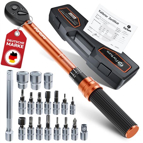 Fortura® Clé Dynamométrique pour Vélo 1-25 Nm 1/4 - Petite Clé Dynamométrique - Jeu de Clés pour Couple Vélo