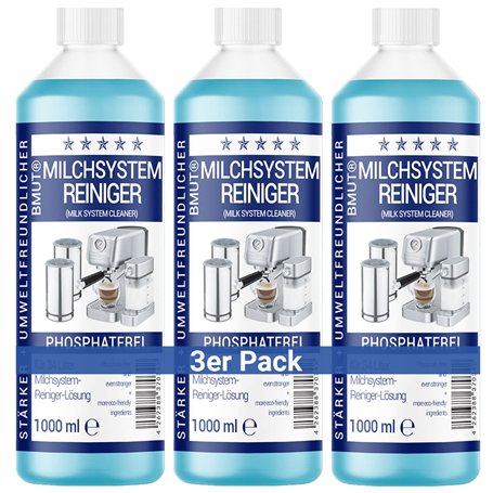 Lot de 3 flacons de 1000 ml de nettoyant concentré pour système de lait pour machine à café