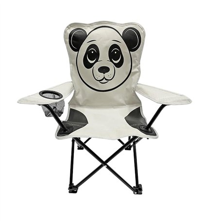 Mojawo Fauteuil de pêche pliable pour enfant - Gris clair - Motif panda - Avec porte-gobelet et sac