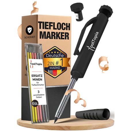 Marqueur à trous profonds professionnels – Marqueurs chantier avec carquois + 6 mines de rechange + taille-crayon