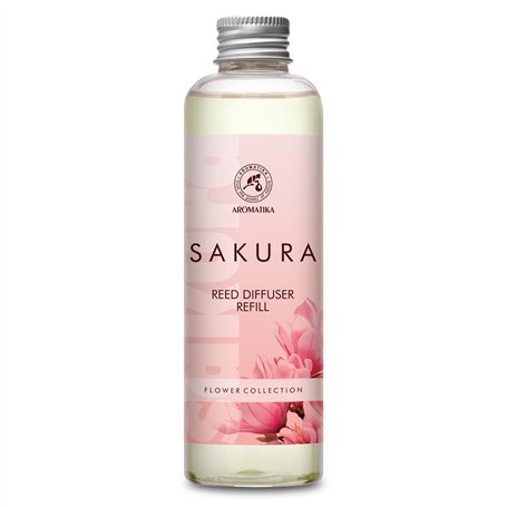 Recharge Diffuseur Roseaux de Sakura 200ml - Naturel Fragrance Fraîche et Durable - Désodorisant - Aromathérapie - Parfum de Amb