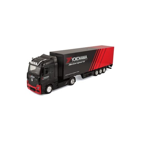 Burago-1/43 Street Fire-Camion avec remorque Mercedes Benz Actros Yokohama-Rouge et Noir
