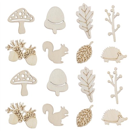 100pcs Décor en Bois Embellissements Copeaux de Bois Décoratifs Écureuil Champignon Feuille Formes Tranches de Bois Ornements po