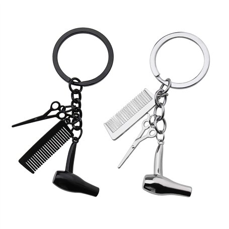 EMSea 2pcs Coiffeur Sèche-Cheveux Ciseaux Peigne Pendentif à Breloque Porte-clés 3 en 1 Conception pour Coiffeur Salon Propriéta