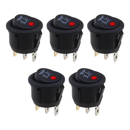 VGOL Lot de 5pcs Interrupteur à Bascule Rond 12V 20A 3 Broches Bouton-Poussoir Marche/Arrêt avec Voyant LED Rouge pour 20mm Diam
