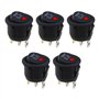 VGOL Lot de 5pcs Interrupteur à Bascule Rond 12V 20A 3 Broches Bouton-Poussoir Marche/Arrêt avec Voyant LED Rouge pour 20mm Diam