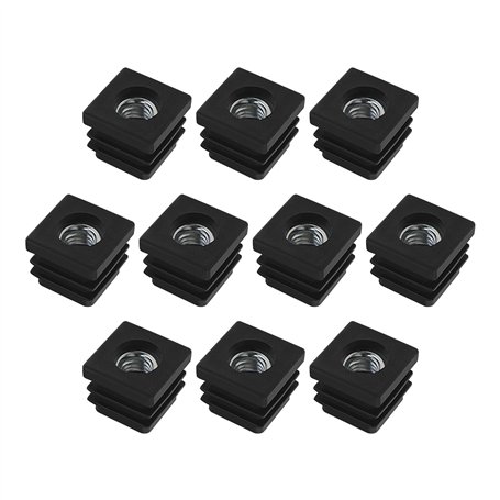 eMagTech 10 Pièces 20x20mm M8 Roulettes Réglables Carrées écrous Bouchons de Tuyau Embouts de Tuyau en Plastique pour Chaises de