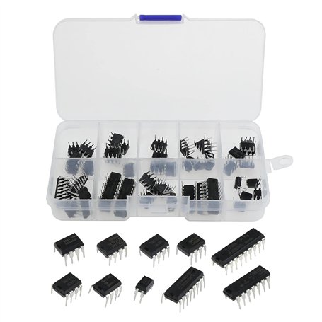 ECSiNG 50 pièces 10 types de puce de circuit intégré Kit d'assortiment basse tension LM324 LM358 LM386 LM393 UA741 NE5532 NE555