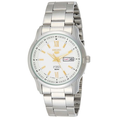 Seiko 5 automatique cadran blanc argent acier inoxydable hommes montre SNKP15K1