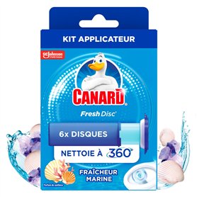Canard WC Fresh Disc Fraîcheur Marine - Bloc WC Sans Cage Nettoyant - Nettoie à 360° - Nouvel Emballage 100% Carton - 1 Applicat