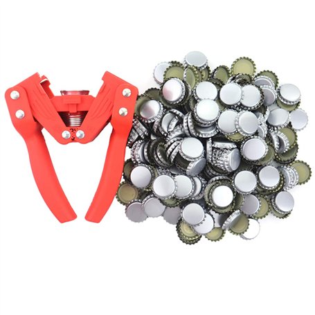 Capsuleuse de bouteille - Avec 300 bouchons - Pour production de bière à la maison ou bouteilles de limonade en verre - Facile à