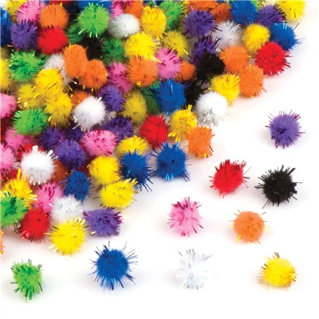 Baker Ross Pompons pailletés avec pastilles Auto-adhésifs (Paquet de 200) Loisir créatif pour Enfant et Adultes