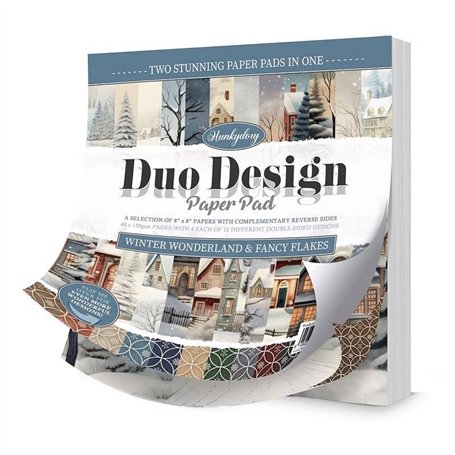 Hunkydory Duo Design Bloc de papier Motif Pays des merveilles d'hiver et flocons fantaisie