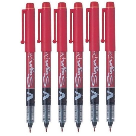 Pilot Red V Sign Pen Lot de 6 marqueurs à encre liquide Pointe moyenne 2 mm Largeur de trait 0