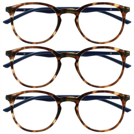 OPULIZE Met Lunettes de Lecture Anti-Lumière Bleue Pack de 3 Montures Rondes et Minces Charnières à Ressort Améliore le Sommeil