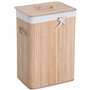 HOMCOM Panier à linge corbeille à linge bac à linge bambou pliable couvercle sac amovible 3 poignées PU 40L x 30l x 60H cm beige