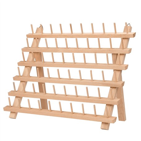 Kurtzy Support Bobine en Bois - Stand Organisateur 60 Bobines avec Crochets Muraux - Debout ou Suspendu - Porte Bobine en Bois d