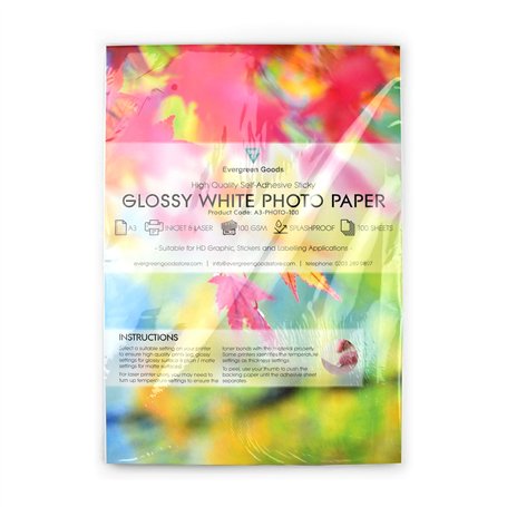Evergreen Goods A3 100 feuilles | Autocollant en papier photo blanc brillant et collant | Autocollants personnalisés pour imprim
