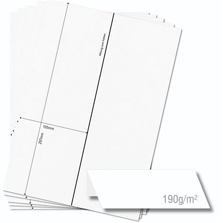 OfficeGear Lot de 25 cartes de tente extra larges 1-up (25 feuilles) perforées imprimables A4 190 g/m² pliantes pour divers évén