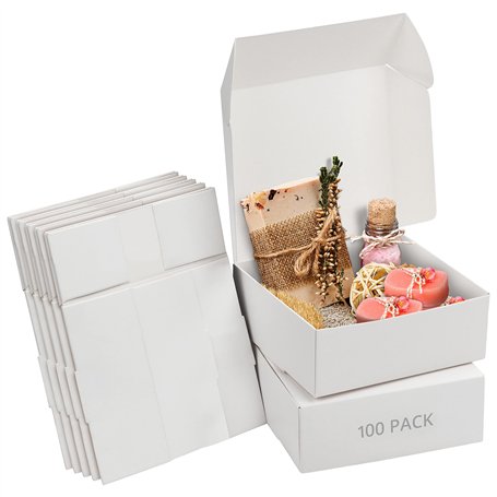 Kurtzy Boite Cadeau Blanche (Lot de 100) – Boîte Blanche Papier Kraft 12 x 12 x 5 cm - Boite Carton Blanche Emballage Cadeau Fac