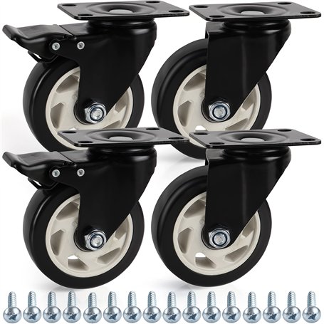 Kurtzy (Lot de 4) Roulettes Pivotantes Noir - Roulette Meuble de 100 mm avec Roues en Caoutchouc