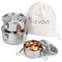 BELLE VOUS Lot de 3 Lunch Box en Acier Inoxydable avec Sac - Boite Alimentaire Inox Étanche - Collations - Fruits - Céréales - S