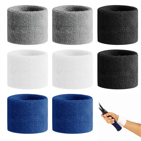 Wisebom 8 Pièces Bandeau Poignet Bracelets de Sport Bandeaux de Transpiration en Coton Doux Protège Poignet Musculation Wrist Wr