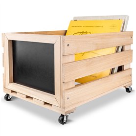 Creative Deco Caisse en Bois pour Vinyles avec Tableau Noir 46 x 36 x 29 cm (+/- 1 cm) | Bac de Rangement avec roulettes | Boîte