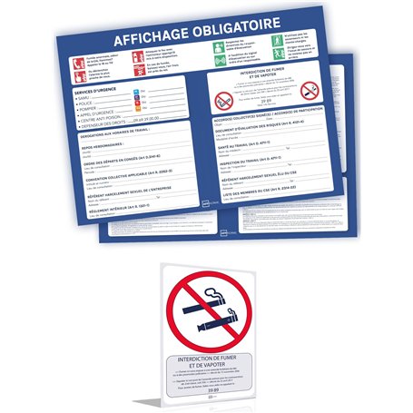 Affichage Obligatoire entreprise 2025 - Conforme au Code du Travail 2025 – Lot de 2 affiches adhésives (21x30cm) + 1 Affiche Int