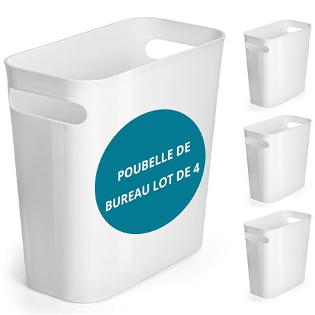 Winter Shore Petite Poubelle Blanche 6L (Lot de 4) - Corbeille Papier en Plastique Fine avec Poignées Intégrées - Poubelle Burea