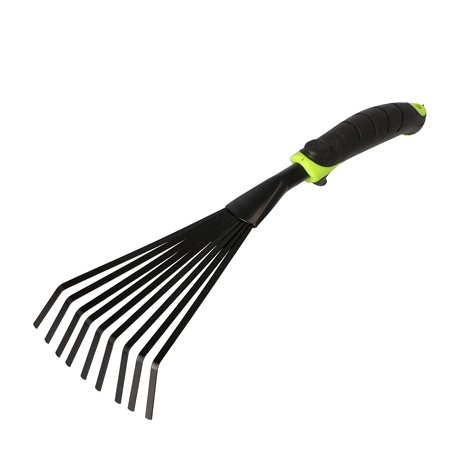 Mivos Balai à Gazon de Jardin en Acier - Petit Râteau à Main en Forme Éventail pour Nettoyer de Jardin - 9 Élastique Dents - Poi