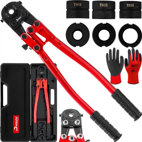 DELPHI Set de pinces à sertir hydrauliques TH Ø 6-26 mm 360° Pince à sertir Cosse de câble avec réglage de la pression - Pressio