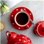 City to Cottage | Tasse et sous tasse à café, à thé | rouge à pois blancs en céramique faite et peinte à la main | 250ml