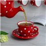City to Cottage | Tasse et sous tasse à café, à thé | rouge à pois blancs en céramique faite et peinte à la main | 250ml