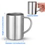 Lot de 2 tasses en acier inoxydable à double paroi de 400 ml avec poignées pour boissons chaudes et froides comme le lait/café/j