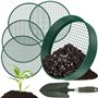 OROMYO Tamis de jardin rond 4 en 1 - 30 cm - En acier inoxydable - Avec 4 tamis interchangeables et pelle de jardin - Tamis à je