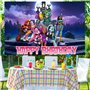 SYTTNUM Dessin Animé Photographie Fond, Monster Fond De Photographie Animé,Fond Photo Happy Birthday Banner (150 × 100cm)