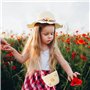 Chapeau De Soleil Et Sac en Tricot De Paille 3 Pièces,Lunette De Soleil,Chapeau Paille Enfant 3-8 Ans avec Décoration Florale po