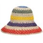 jiheousty Femmes Été À La Main Crochet Paille Chapeau De Soleil Arc-en-Ciel Rayures Colorées Patchwork Large Bord Crème Solaire