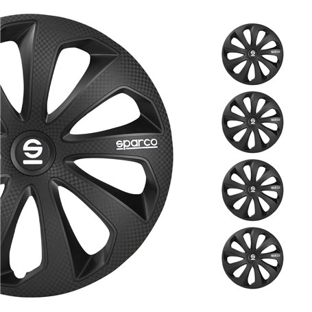 Sparco Enjoliveurs Sicilia - 16-Pouces - Noir/Carbone - Set de 4 pièces