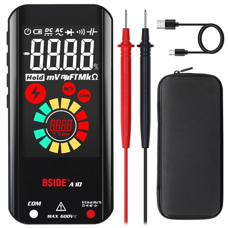 BSIDE A10 Mini Multimètre Numérique Rechargeable Grand LCD Couleur 6000 Comptes Testeur Automatique de Tension Résistance et Con