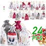 24 Sachets Calendrier de l'Avent Noël 2022 avec Pinces Clips Bois et Cordon Jute Cadeaux Sac à Suspendre Compte à Rebours Décora