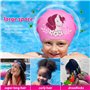 Bonnet de Bain Enfant Licorne en Silicone Bonnet Natation Imperméable Bonnet Piscine pour Fille Cheveux Longs avec Bouchons d'or