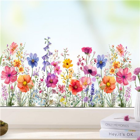 BETESSIN 3 Feuilles Stickers Électrostatique Printemps Autocollants Motif Fleurs Décoration Intérieure pour Fenêtre Vitre Porte