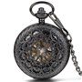 JewelryWe Montre de Poche Gousset Squelette Mécanique Manuel Rayure Toile d'Araignée Chiffres Romains Pendentif Collier Alliage