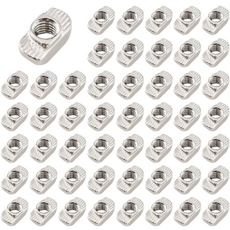 alwaiiz Lot de 50 écrous à tête de marteau - Avec fente en T - Écrous à rainure en T - Écrous de marteau M6 galvanisés - Profil