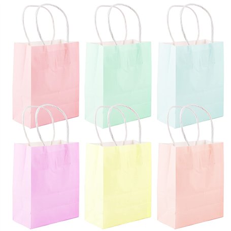 24Pcs Sac avec Poignée Pochettes Cadeau Pâque Sachets Anniversaire Boîte à Dragées Bonbons Ballotin Papier 12x6x15cm Multicolore