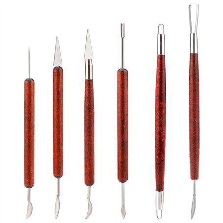 Luter 6 Pièces Ensemble d'Outils de Sculpture en Argile Kit d'Outils de Poterie en Argile avec Poignée en Bois pour l'Argile Pot