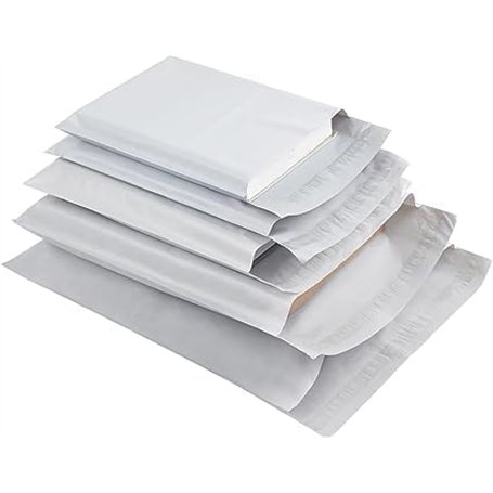 SULOLI 50pcs Enveloppe Plastique Expedition-Sacs d'Expédition Envoi Postal en 5 Tailles，Sac d'Emballage Blanc Opaque Imperméable