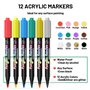LUZOON Feutre Acrylique, 12 Couleurs Feutre Peinture Marqueur Acrylique Stylo Peintures Permanent Imperméables pour Pierre, Bois